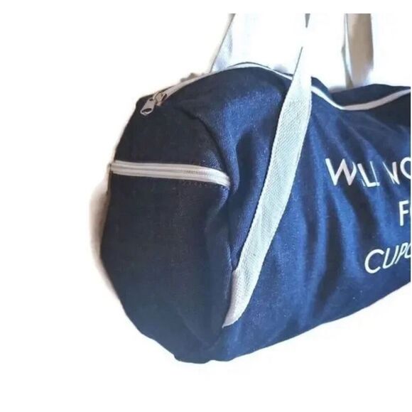 WILL WORKOUT FOR CUPCAKES Duffle Gym Bag DENIM Tote Bag Weekender Private Party - Picture 4 of 6